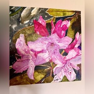 “spring Rhodos” Watercolour on wood cradle sealed